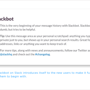 Microcopy on Slack introducing Slackbot
