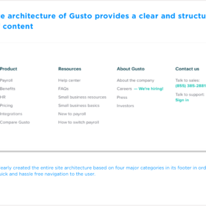 Conversions on home page Gusto Site Architecture, Flow and Structure