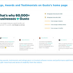 Conversions on home page Gusto Testimonials